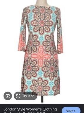 London Times Floral Medallion Shift Dress in Coral & Teal